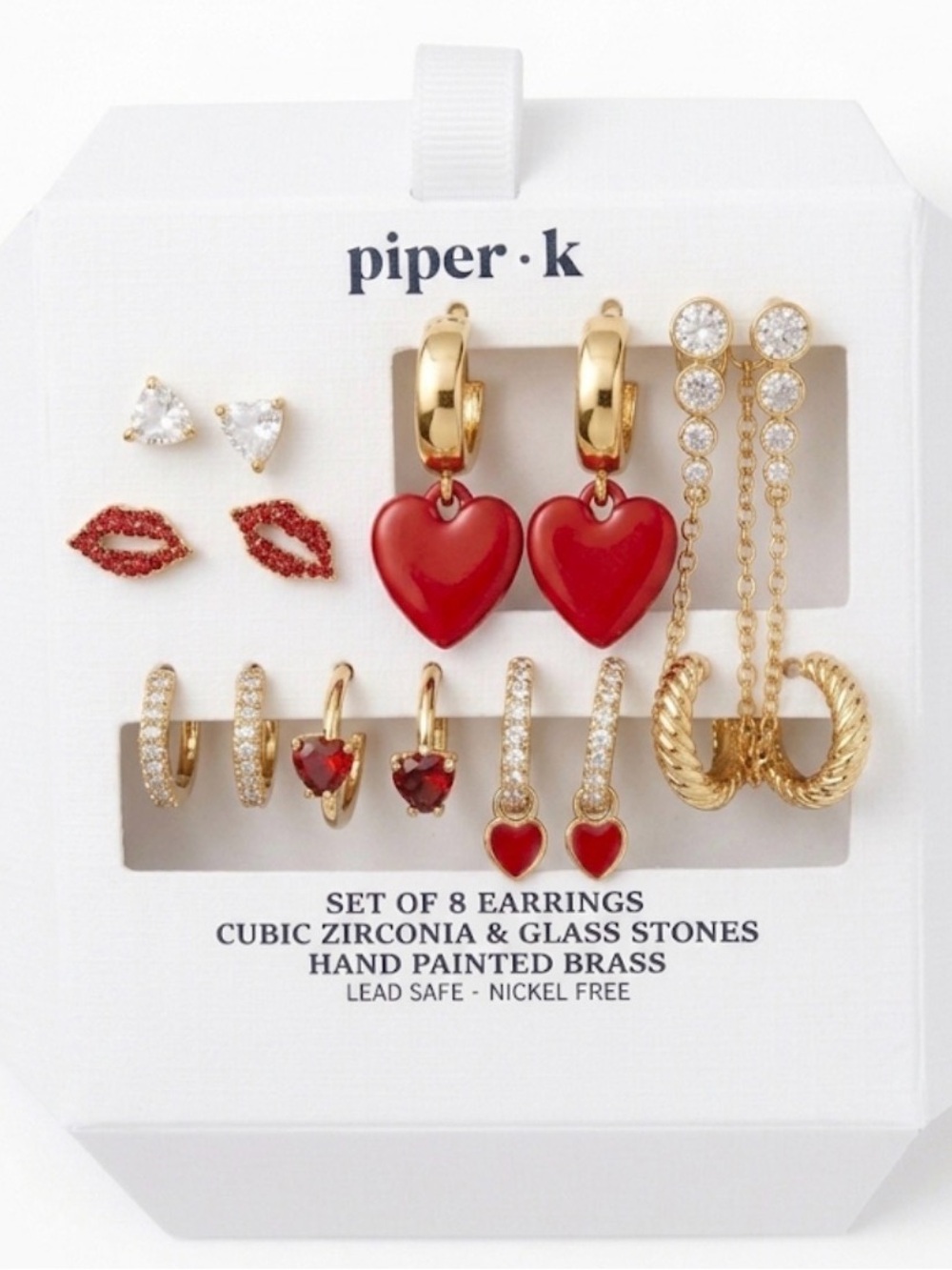 NWT ⚜️💋⚜️ Piper K Charming GoldTone Cubic Zirconia Set of 7 Pairs of Earrings